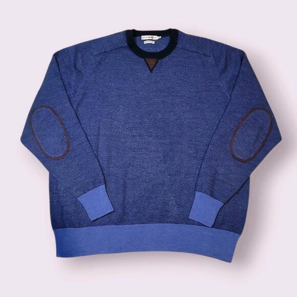 Peter Millar Blue Merino Wool Crewneck Sweater XL Elbow Patch – GUC - Picture 1 of 9
